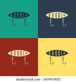 Color Fishing lure icon isolated on color background. Fishing tackle. Vintage style drawing. Vector Illustration