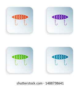 Color Fishing lure icon isolated on white background. Fishing tackle. Set icons in colorful square buttons. Vector Illustration