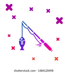 Color Fishing rod and fish icon isolated on white background. Fishing equipment and fish farming topics. Gradient random dynamic shapes. Vector Illustration