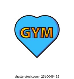 Color Fitness gym heart icon isolated on white background. I love fitness. Flat filled outline style with shadow. Vector