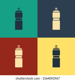 Color Fitness shaker icon isolated on color background. Sports shaker bottle with lid for water and protein cocktails. Vintage style drawing. Vector Illustration