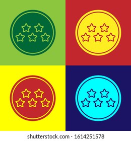 Color Five stars customer product rating review icon isolated on color background. Favorite, best rating, award symbol.  Vector Illustration