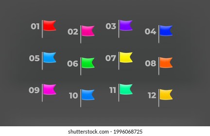 Color flag bullets with digits. Map pins collection. Inforgaphic vector elements for design