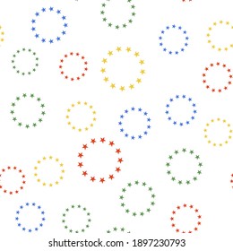 Color Flag of European Union icon isolated seamless pattern on white background. EU circle symbol. Waving EU flag. Vector.