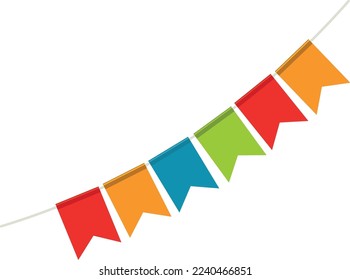 Color flag garland hanging. Holiday party decoration