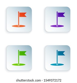 Color Flag icon isolated on white background. Location marker symbol. Set icons in colorful square buttons. Vector Illustration