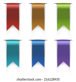 El vector de etiquetas de marca de color está aislado en el fondo blanco.