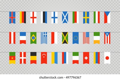 Color flags of differemt countries on transparent background. Vector clip-art