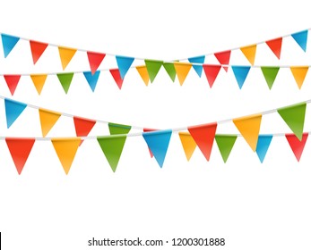 Color flags garland illustration. Vector template for a text