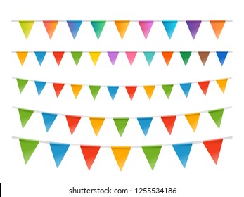 Color flags garland set isolated on white. Vector illustration