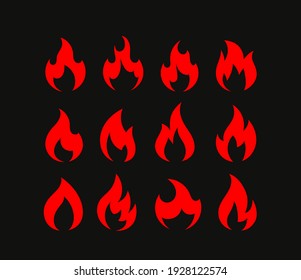 Color flames isolated on black background vector set