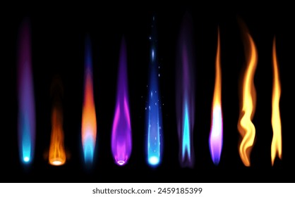 Color flames set on black background