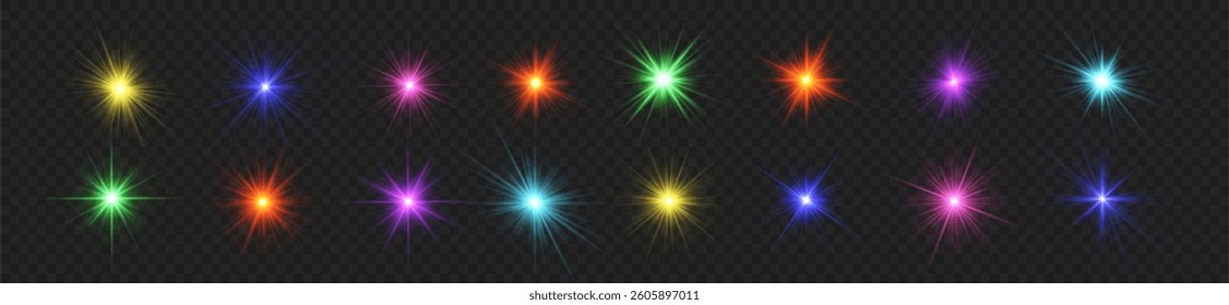 Color flare flash ray glow stars sunlight shine shiny glare effect abstract christmas burst bright background beam blur explosion sparkle transparent illustration design vector glowing magic png