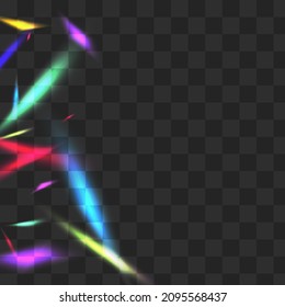 Color Flare Vector Transparent Background. Hologram Blur Overlay Template. Rainbow Cristal Cool Design. Gradient Digital Prism Wallpaper.