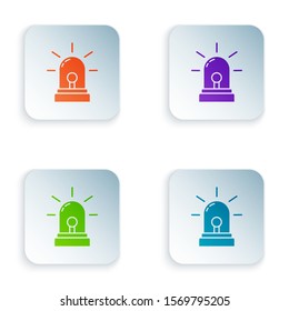 Color Flasher siren icon isolated on white background. Emergency flashing siren. Set icons in square buttons. Vector Illustration