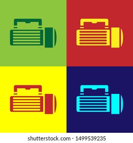 Color Flashlight icon isolated on color background. Tourist flashlight handle.  Vector Illustration
