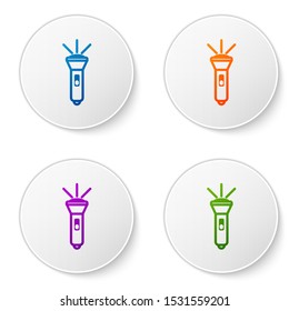 Color Flashlight icon isolated on white background. Set icons in circle buttons. Vector Illustration