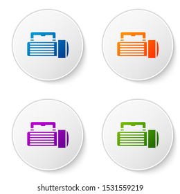 Color Flashlight icon isolated on white background. Tourist flashlight handle. Set icons in circle buttons. Vector Illustration