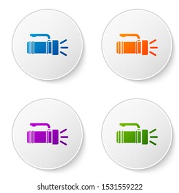 Color Flashlight icon isolated on white background. Tourist flashlight handle. Set icons in circle buttons. Vector Illustration
