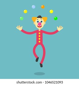 Color flat art cartoon illustration of a dancing clown 