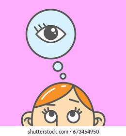 Color flat art cartoon illustration of the thought of the eye