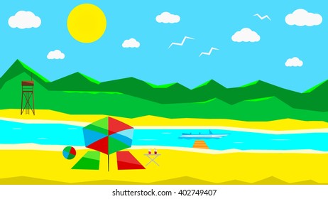 Color flat background sunny beach