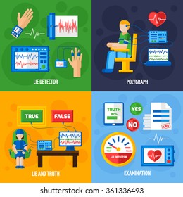 Color Flat Composition Depicting Method Of Recognizing Truth Or Lie By Polygraph Examination And Tests Vector Illustration