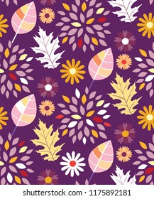 Color flat design pattern background - autumn leaves