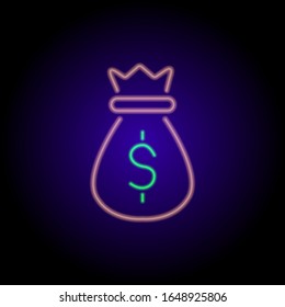 color flat icon bag with dollar symbol neon