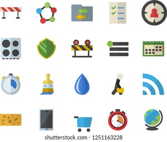 Color flat icon set barrier flat vector, electric stove, cheese, paint brush, grocery trolley, target audience, molecules, calendar, to do list, businessman, stopwatch, security fector, menu, mobile