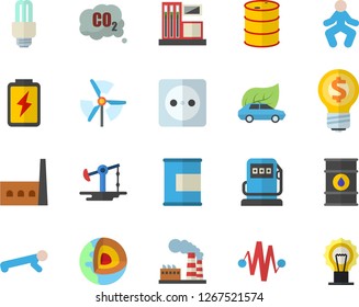 Color flat icon set battery flat vector, oil pumping, gas station, refueling, factory, tanks, socket, manufactory, eco cars, carbon dioxide, idea, energy saving lamp fector, windmill, gymnastics