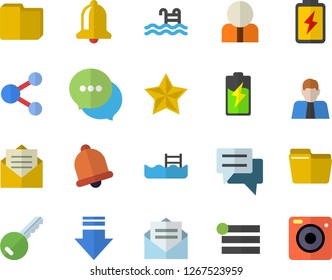 Color flat icon set battery flat vector, person, chat, computer file, pool, key fector, bell, share, menu, download, message, favorites, camera