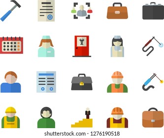 Color flat icon set builder flat vector, hammer, construction worker, welding, case, calendar, briefcase, nurse, recruitment, contract, career ladder, doctor's office fector, user