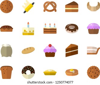 Color flat icon set cake flat vector, rolling pin, flour, biscuit, pancakes, bagel, croissant, bread, cupcake, piece of, donut, pie