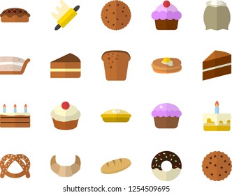 Color flat icon set cake flat vector, rolling pin, flour, biscuit, pancakes, bagel, croissant, bread, cupcake, piece of, donut, pie