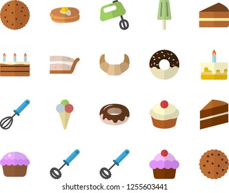 Color flat icon set cake flat vector, whisk, mixer, biscuit, pancakes, croissant, cupcake, piece of, donut, ice cream