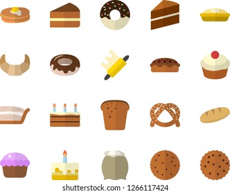 Color flat icon set cake flat vector, rolling pin, flour, biscuit, pancakes, bagel, croissant, bread, cupcake, piece of, donut, pie