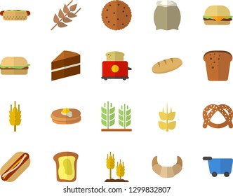 Color flat icon set cake flat vector, toaster, flour, ear, biscuit, pancakes, bagel, croissant, bread, hamburger, hot dog, sandwich, grocery trolley fector