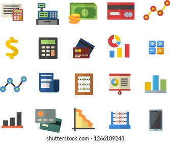 Color flat icon set calculator flat vector, crisis, cash, credit card, dollar, statistics, scatter chart, news, machine, statistic, abacus, fector, mobile