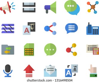 Color flat icon set calculator flat vector, SIM card, mouthpiece, chat, molecules, telephone, paper tray, share, upload, file sharing, translate, message, microphone, indicate