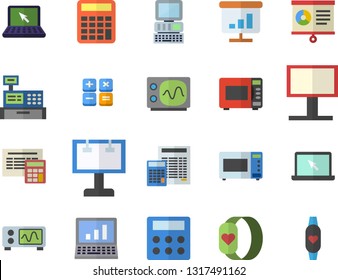 Color flat icon set calculator flat vector, microwave, billboard, cash machine, chart, laptop, computer, oscilloscope, fitness bracelet