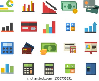 Color flat icon set calculator flat vector, crisis, cash, credit card, statistics, chart, statistic, achievement, fector, safe