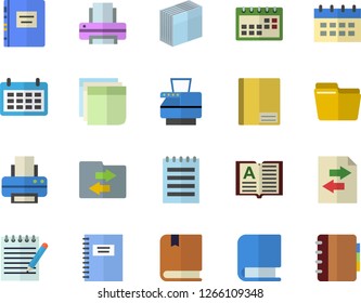 Color flat icon set calendar flat vector, notebook, computer file, sticker, printer, copy machine, book, notepad, textbook, sharing