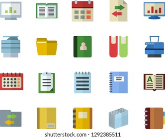 Color flat icon set calendar flat vector, clipboard, notebook, computer chart, file, sticker, copy machine, book, notepad, sharing