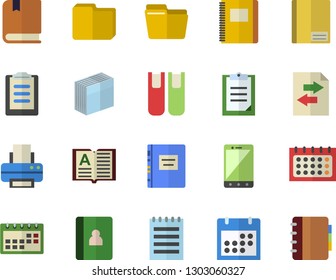 Color flat icon set calendar flat vector, clipboard, notebook, computer file, sticker, printer, book, notepad, textbook, sharing, mobile
