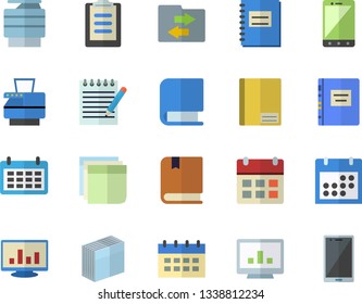 Color Flat Icon Set Calendar Flat Vector, Clipboard, Notebook, Computer Chart, Sticker, Copy Machine, Book, Notepad, Textbook, File Sharing, Mobile