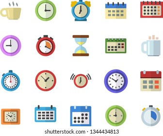 Color flat icon set calendar flat vector, clock, coffee, stopwatch, hourglass, alarm