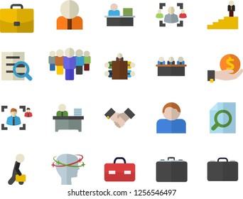 Color flat icon set case flat vector, person, investments, team, briefcase, headache, recruitment, magnifier, office worker, meeting, agreement, businessman, career ladder, user