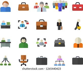 Color flat icon set case flat vector, person, team, briefcase, recruitment, office chair, worker, hierarchy, businessman, user