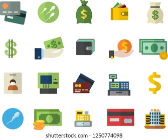 Color flat icon set cash flat vector, credit card, dollar, investments, purse, wealth, machine, sperm, indentity fector, dispenser, hotel